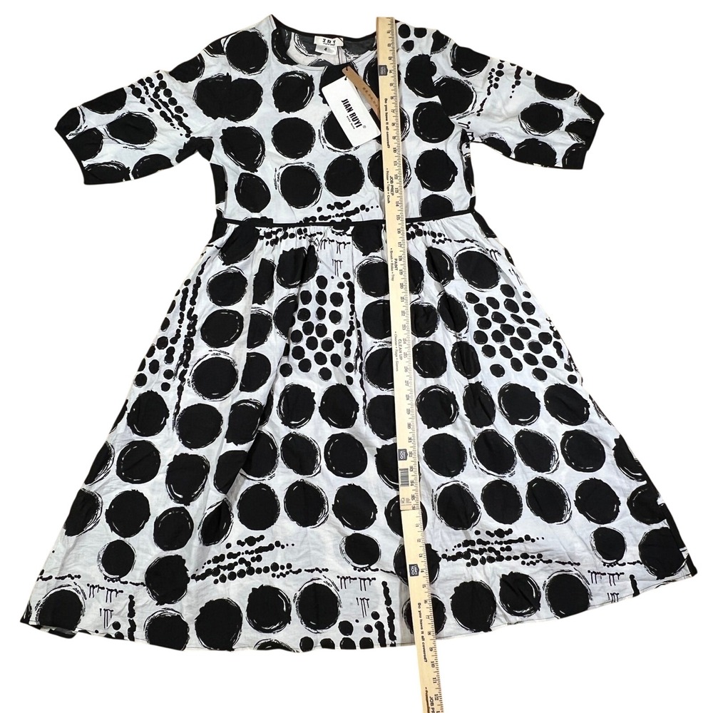 NWT Jian Ruiyi Polka Dot Dress Women 4 Black White Artsy Lagenlook Midi Modest - Picture 8 of 10